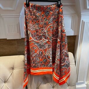 H&M Skirt Size 8 Red Gold Nautical A-Lined Faux Wrap Asymmetrical Hem Back Zip